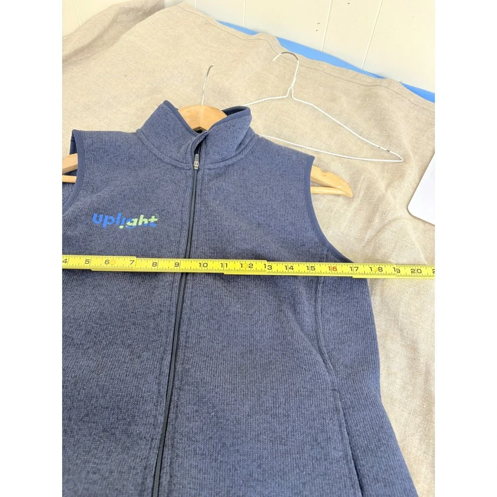 LL Bean Mens Sweater‎ Fleece Vest Blue Full Zip Mock Neck Uplight Logo Small S